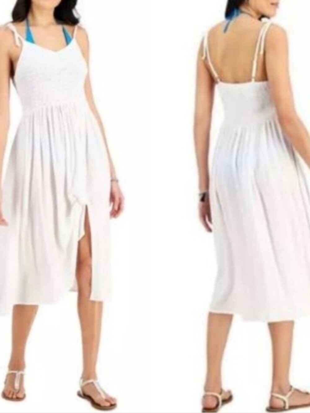 Miken | Juniors' Smocked Midi Dress Cover-Up Size S In White